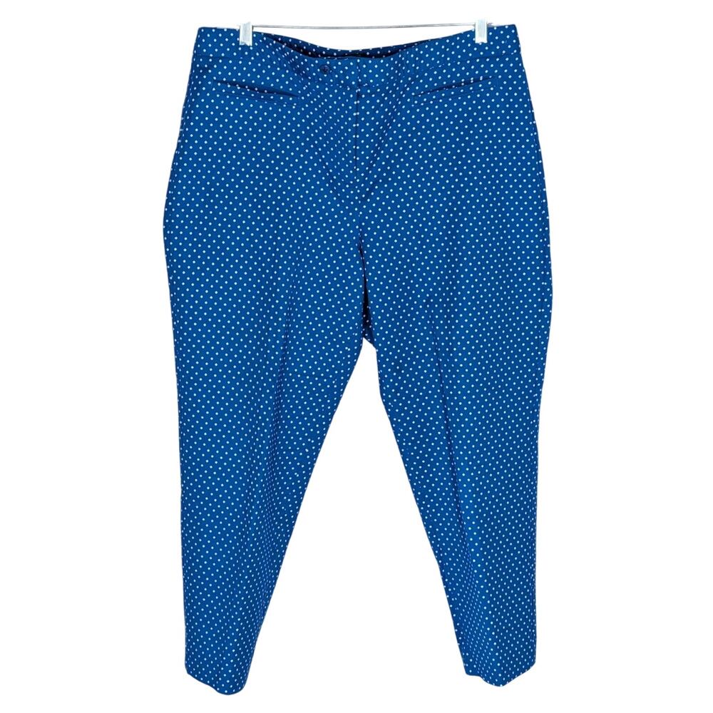 Talbots Hampshire Curvy Pants Size 14 Blue White Polka Dot Pants Cotton Stretch